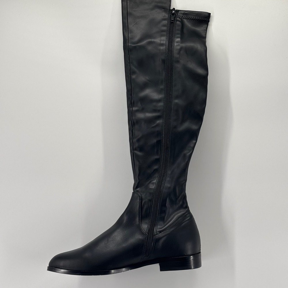Chelsea Crew Over the Knee Boots Women 35 Black Faux Leather Flat Stretch Zip